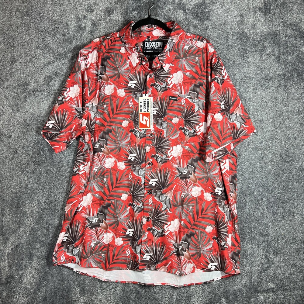Dixxon Flannel Shirt Mens 2XL Red Floral Short Sleeve Button Up Limited Edition